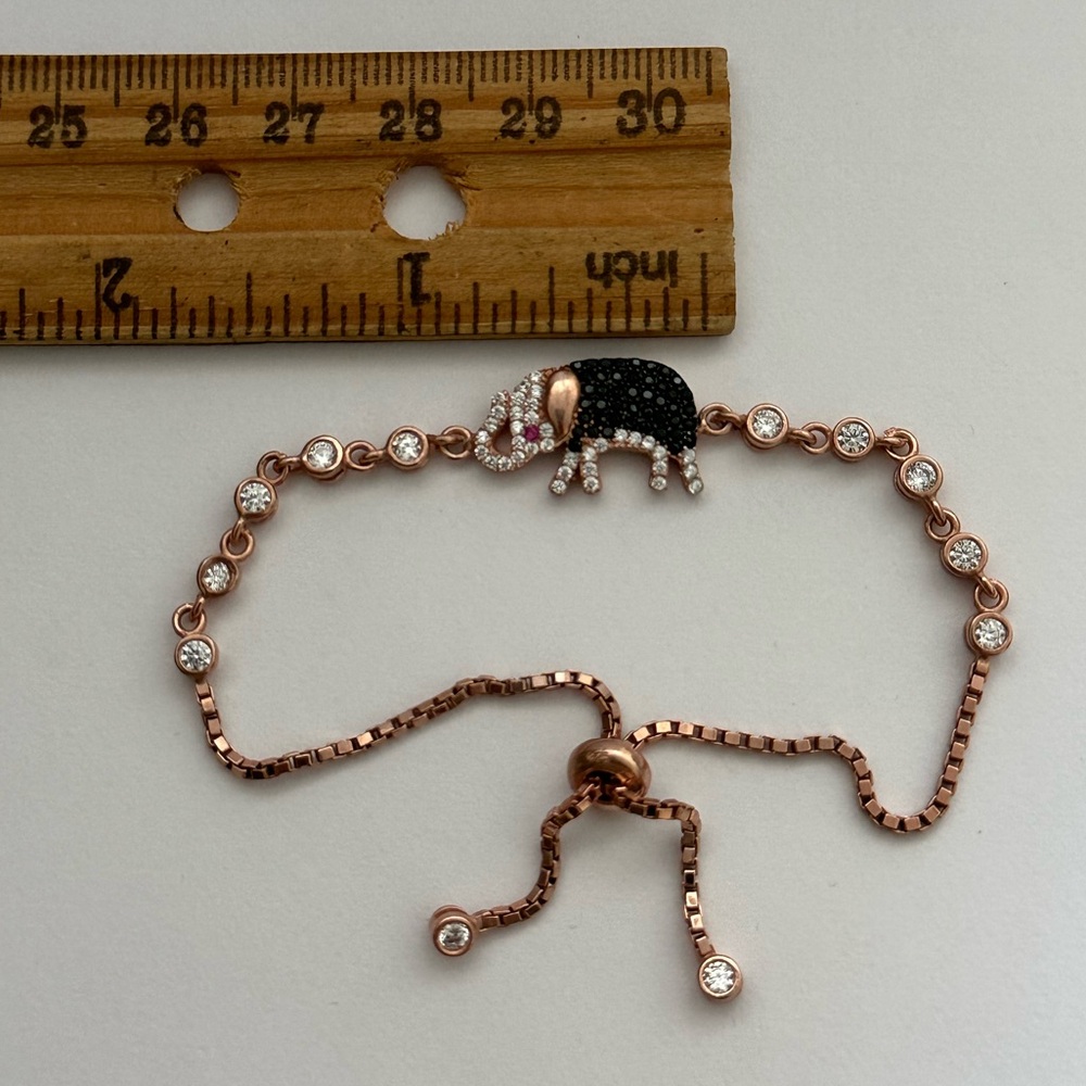🐘925 Sterling silver elephant cz stones bracelet 14K rose gold plated - Picture 3 of 4